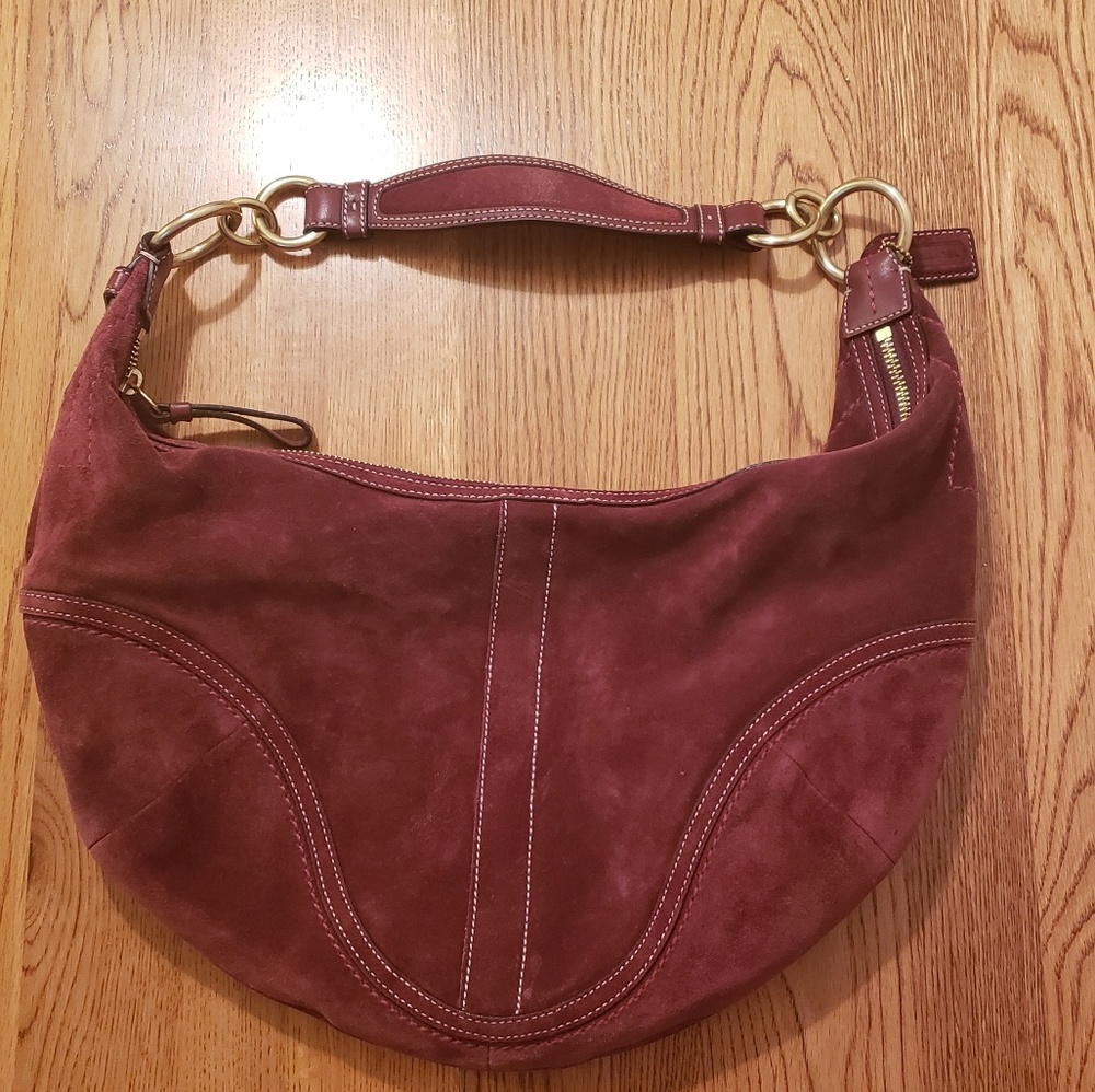 Coach Hampton Brick Red Suede Hobo Carryall